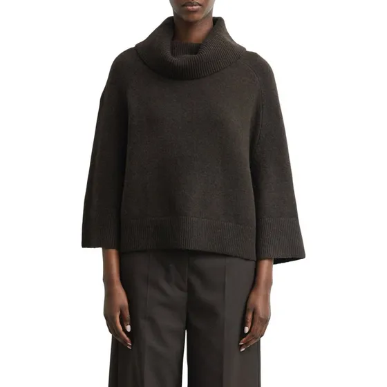 Sweter poncho z szerokim kołnierzem i rękawami 3/4
