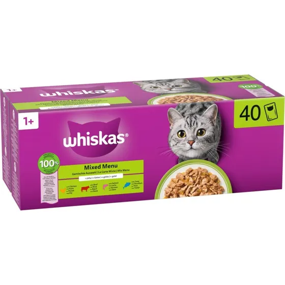 Whiskas 1+ Adult mokra karma w saszetkach, 40 x 85 g, Mix w galarecie