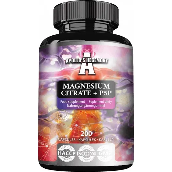 Apollo's Hegemony Magnez Cytrynian + P5P, 200 kapsułek