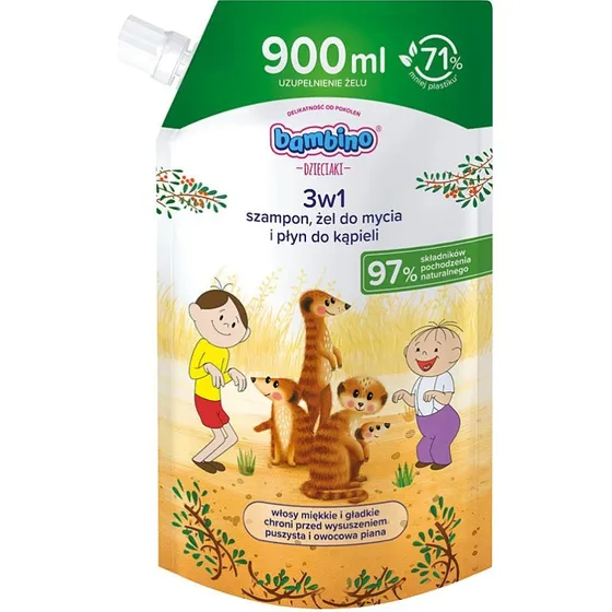 Bambino Dzieciaki 3w1 Szampon, Żel i Płyn do kąpieli Surykatki 900ml