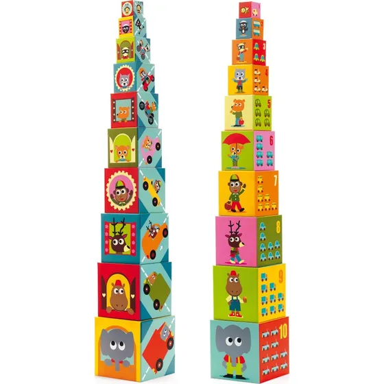 Djeco Piramida 10 kostek pojazdy 12m+