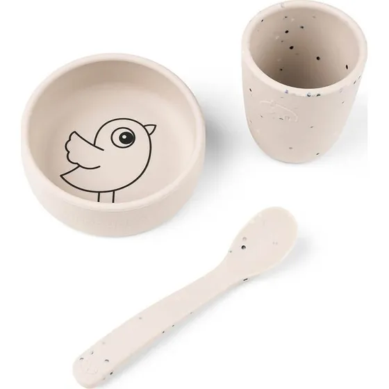 Done by Deer Birdee Silikonowy Zestaw Obiadowy 3 szt. Piaskowy