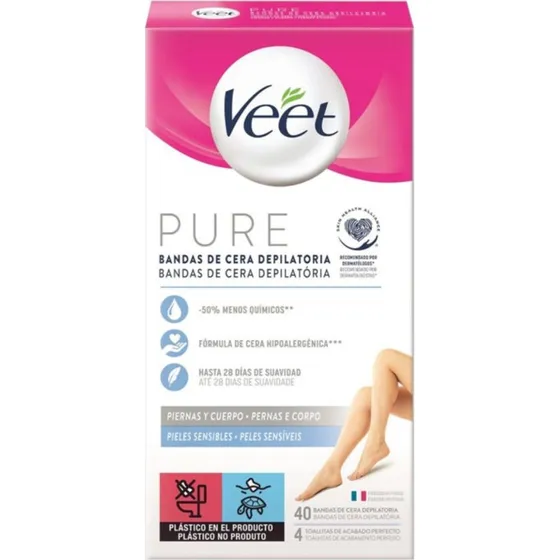 Veet Pure Plastry Z Woskiem Do Depilacji Dla Skry Wraliwej 40 Szt
