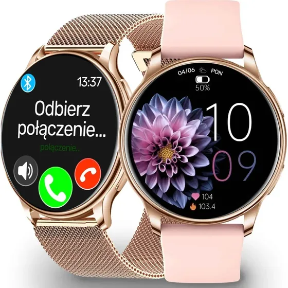 AMOLED Smartwatch Damski z Cinieniomierzem, 300mAh, Rozmowy, Polskie Menu