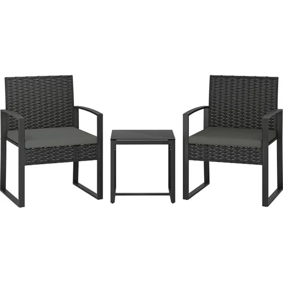 Outsunny Zestaw Bistro Rattan 3-czciowy Ciemnoszary