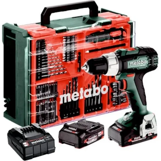 Metabo SB 18 L 18V Akumulatorowa Wiertarka Udarowa z 2 Bateriami i 74 Elementami