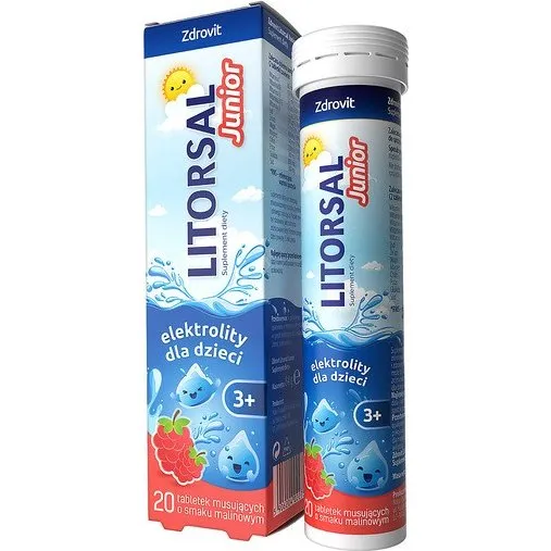Zdrovit Litorsal Junior, 20 tabletek musujcych, smak malinowy