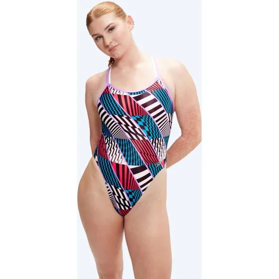 Speedo Dig Starback Kostium Kąpielowy Damski Czerwony/Niebieski