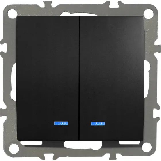 QUADRA Włącznik Podwójny Podświetlany Czarny Mat 84x84mm
