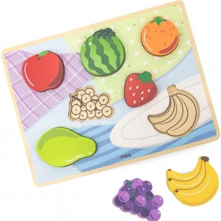 Viga Toys Drewniane Puzzle Montessori 2w1 Owoce
