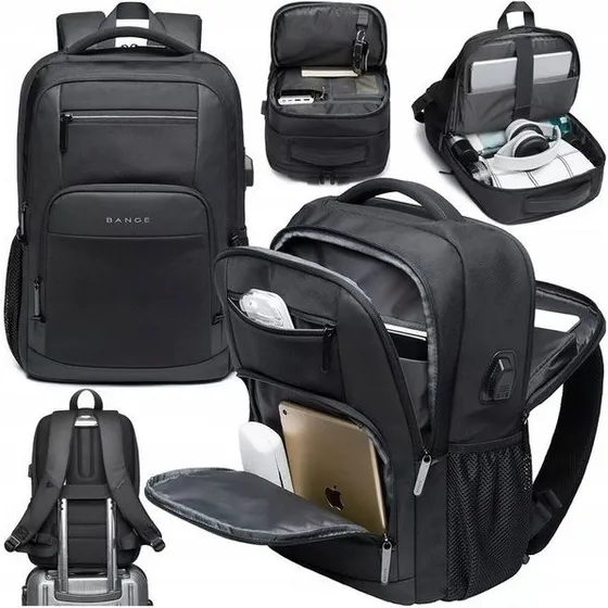 BANGE Plecak na Laptop 15.6 z USB, czarny, 35 l
