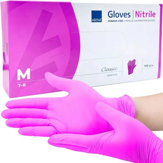 Abena Rękawice nitrylowe bezpudrowe różowe M (100 szt.)