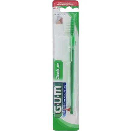 GUM Classic 2w1 szczoteczka do zębów z stymulatorem dziąseł, żółty