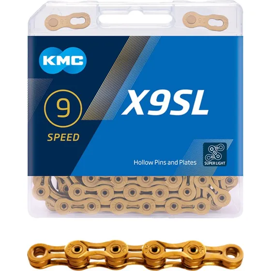KMC X9SL Ti-N acuch Rowerowy 9S 114 Linkw Zoty