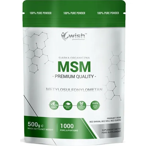 WISH Pharmaceutical MSM 500g - Siarka Organiczna, 1000 Porcji