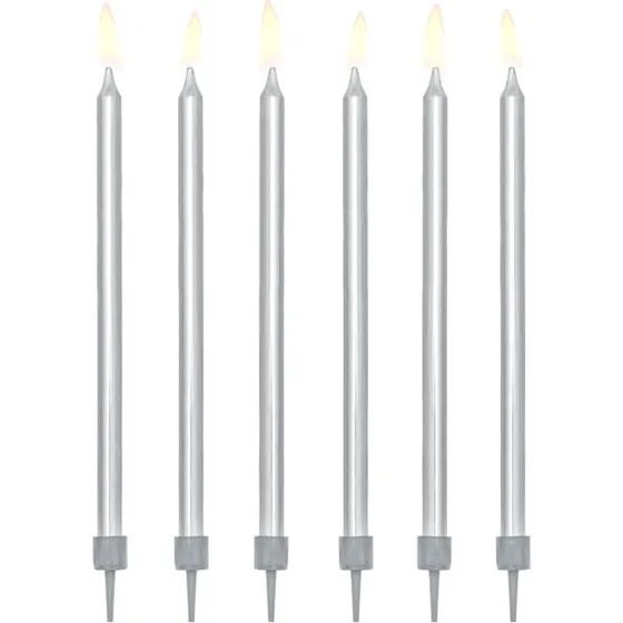 PartyDeco Świeczki urodzinowe srebrne 12,5 cm, 12 szt.