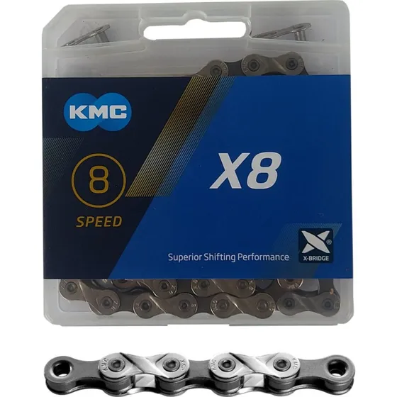 KMC X8 Łańcuch Srebrno-Szary 114L + Spinka 6/7/8rz