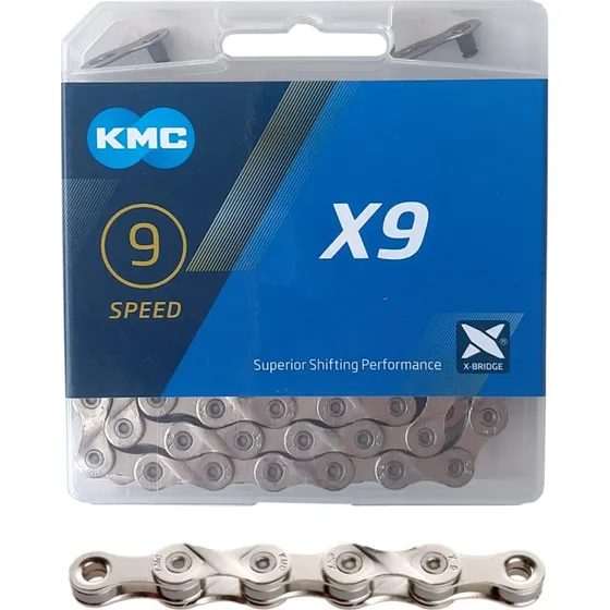 KMC X9 Łańcuch Rowerowy 9S 114 Linków Srebrny