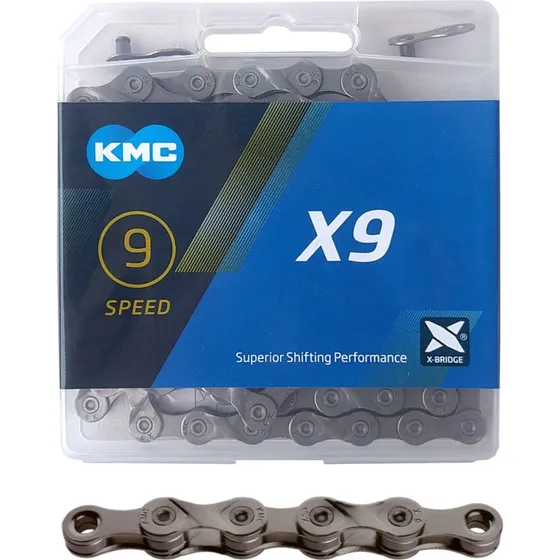 KMC X9 9-rzędowy szary 114 łączy z zapinką
