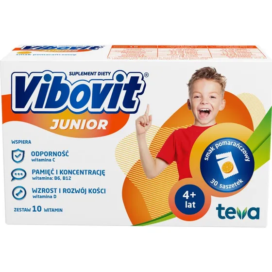 Vibovit Junior Smak Pomarańczowy 30 Saszetek dla Dzieci 4-12 lat