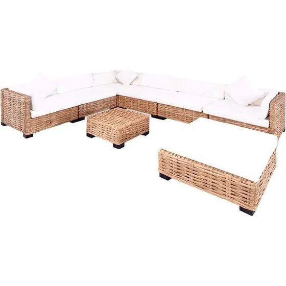 vidaXL Zestaw wypoczynkowy 27 elementów, rattan naturalny