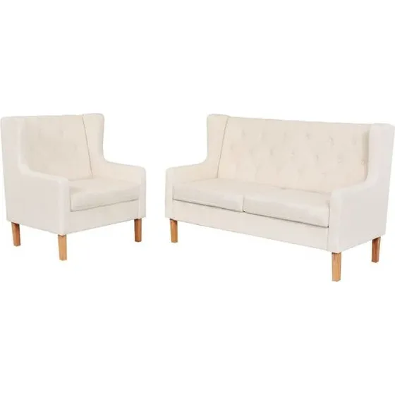 vidaXL Zestaw wypoczynkowy sofa 3-osobowa i fotel, kremowy