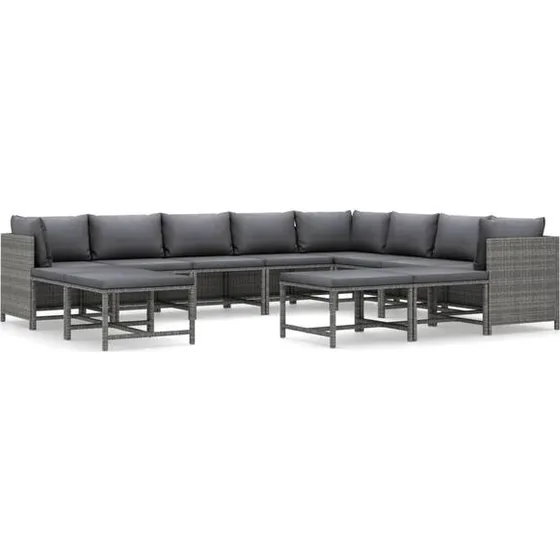 vidaXL Zestaw wypoczynkowy do ogrodu 3x sofa narożna + 5x poduszki, szary