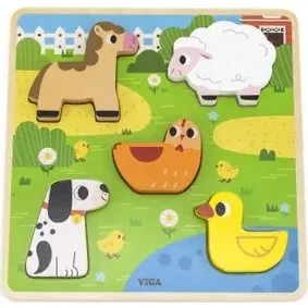 Viga 44662 Drewniane puzzle Farma - Kolorowe układanki z uchwytami