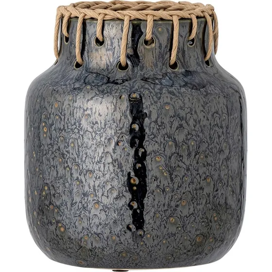 Bloomingville Wazon Janel Czarny 17x21 cm z Rattanem