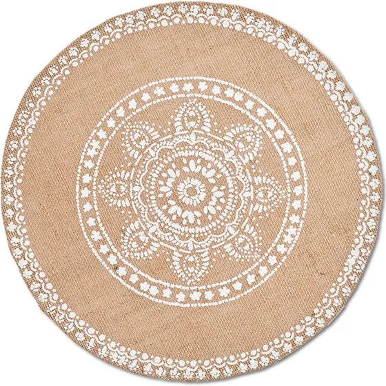 MANDALA Jutowa podkładka na stół Ø 38 cm, naturalna beż