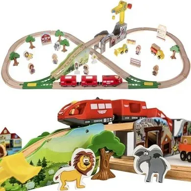 Kruzzel Railway 22495 – Drewniana Kolejka Tor 3,2 m z 57 Elementami