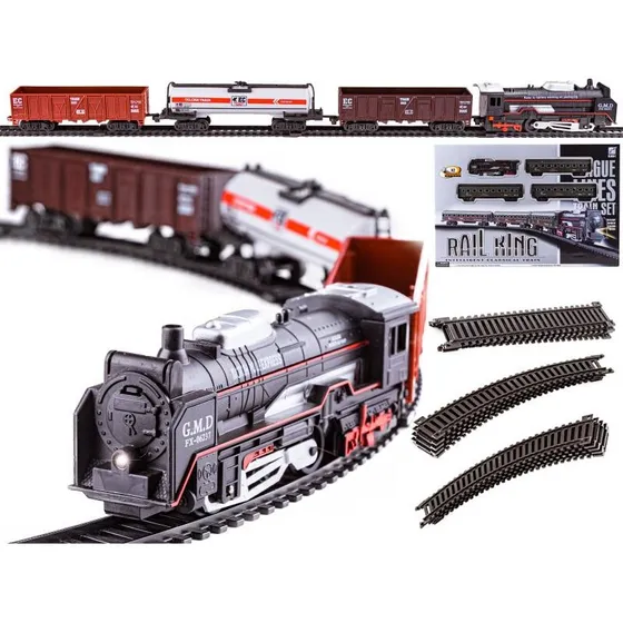 Rail King Elektryczna Kolejka Parowóz + 3 Wagony