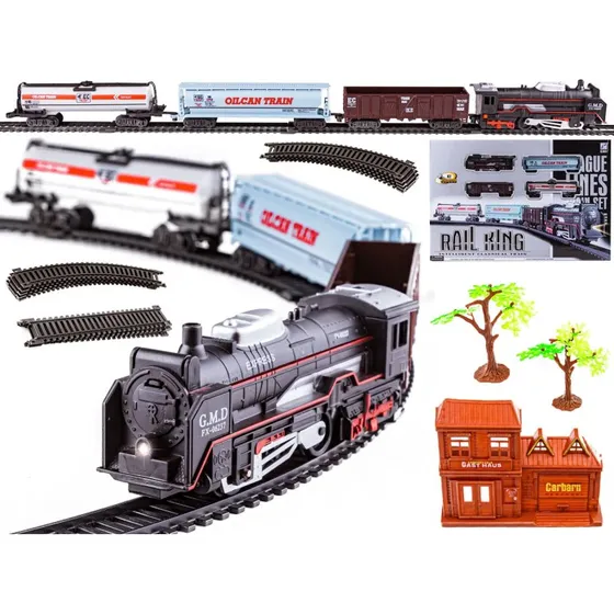 Rail King Elektryczna Kolejka Parowóz + 3 Wagony