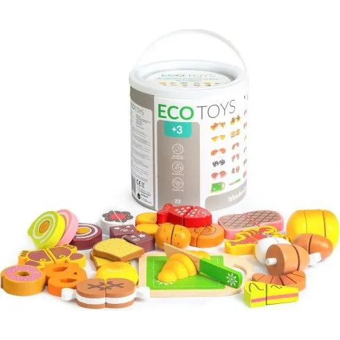 ECOTOYS Drewniane jedzenie do krojenia 23 szt.