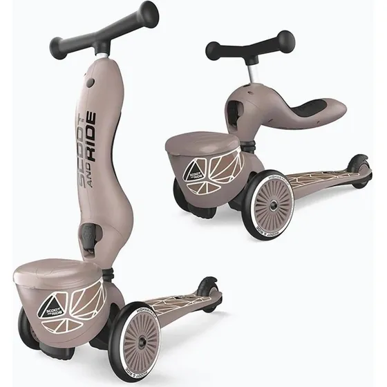 Scoot & Ride Highwaykick 1 Lifestyle 2w1, hulajnoga z zamykanym schowkiem, brązowe linie