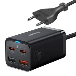 Baseus GaN3 Pro 65W, 2x USB-C PD, 2x USB, czarna