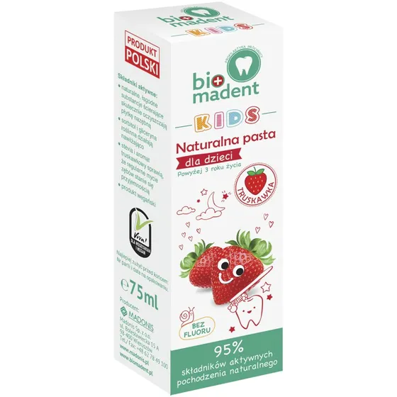Bio Madent Kids Pasta Truskawkowa 75ml Bez Fluoru