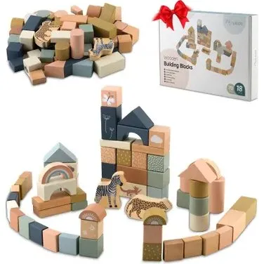 Nukido NK-858 Klocki Drewniane Konstrukcyjne Montessori 70 szt.
