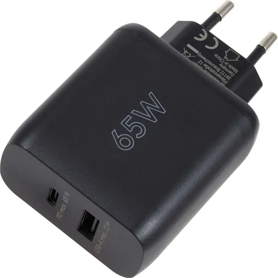 GOOBAY Podwójna ładowarka USB-C PD 65W czarna 65409