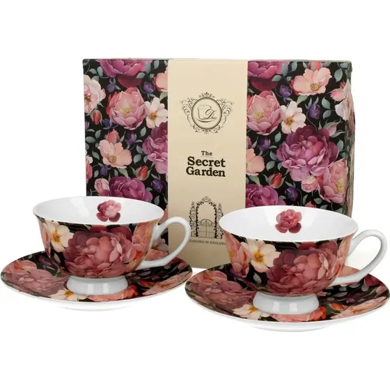 Flowers Exclusive Spring Roses Black – zestaw 2 filiżanek ze spodkami