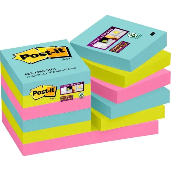 Post-it Super Sticky Notes 47,6x47,6 mm, 12x90 kart, paleta Cosmic