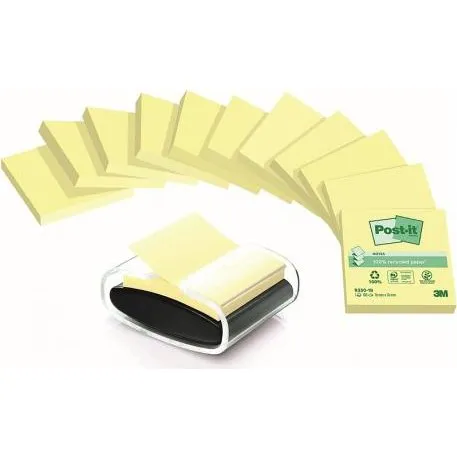 3M Post-it Recycling Z-Notes C2014Y12, 12x100, żółty, z podajnikiem