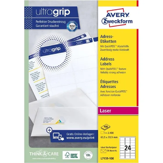 Avery Zweckform Etykiety Adresowe 63,5 x 33,9 mm, 100 ark.