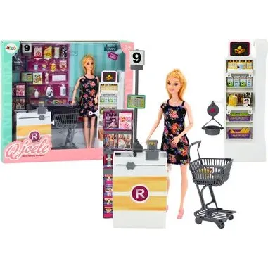 LeanToys Zestaw Lalka w Supermarkecie z Regałami i Koszykiem