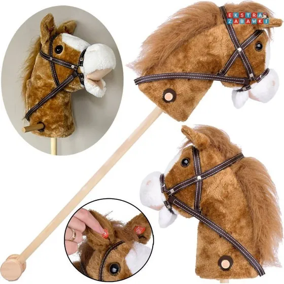 Hobby Horse ZA5442 – koń na patyku z dźwiękiem galopu i rżenia, ruchomym pyskiem, jasnobrązowy