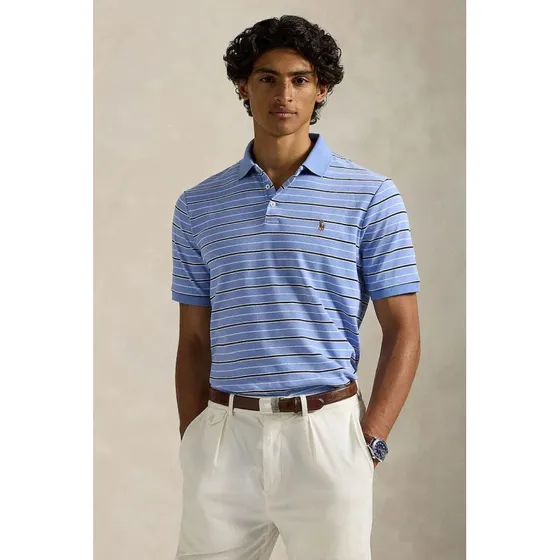 Polo Ralph Lauren Polo Bawełniane Męskie Niebieskie W Pasy Slim Fit