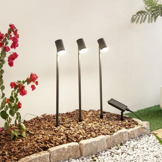 Lampa solarna Lindby Myric 3 szt. - Czarna, Aluminium