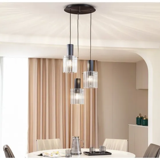 Lucande Eirian Lampa Wisząca 3-punktowa, Szkło/Czarny, Ø 40 cm