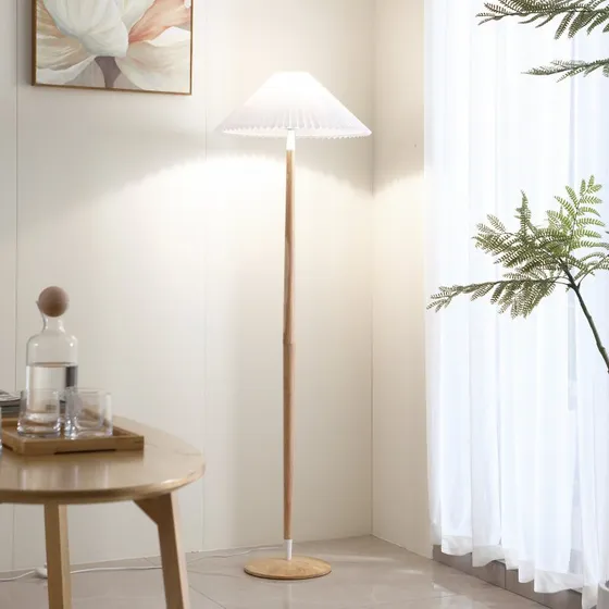 Lucande Ellorin Lampa Podłogowa Biała/Drewno Ø 47,5 cm