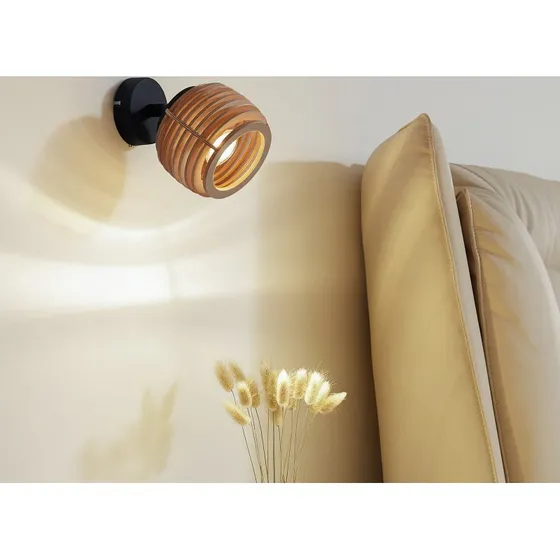 Lindby Ediz Kinkiet Wood/Black - Nowoczesna Lampa Ścienna